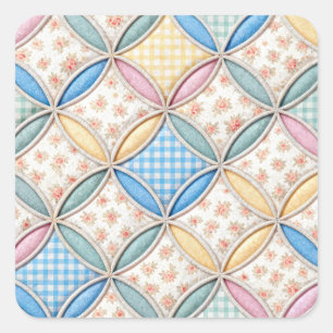 Gingham-Kathedralfenster-Quilt-Design Quadratischer Aufkleber
