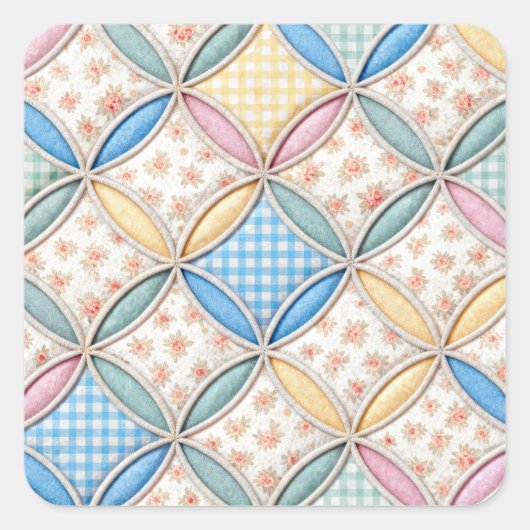Gingham-Kathedralfenster-Quilt-Design Quadratischer Aufkleber (Vorderseite)