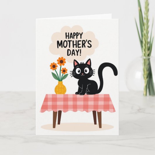 Gingham-Katze-Blumen-Grußkarte Karte (Vorderseite)