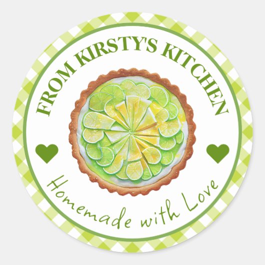 Gingham Key Limon Pie Label für hausgemachte Wasse Runder Aufkleber (Vorderseite)