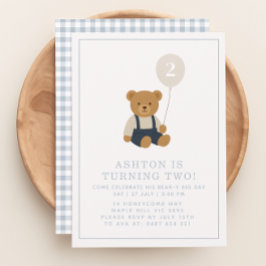 Gingham, kleiner Teddybär Geburtstag Einladung