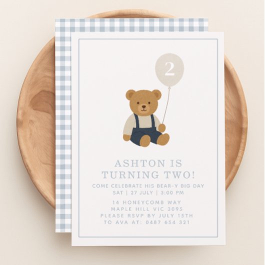 Gingham, kleiner Teddybär Geburtstag Einladung