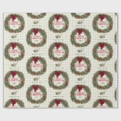 Gingham-Kranz Aquarell Weihnachten Geschenkpapier (Flach)