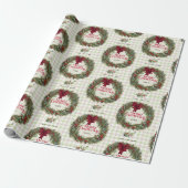 Gingham-Kranz Aquarell Weihnachten Geschenkpapier (Ungerollt)