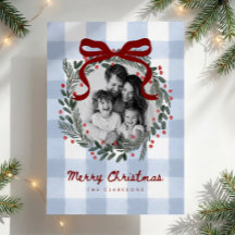 Gingham-Kranz-Foto-Weihnachtskarte
