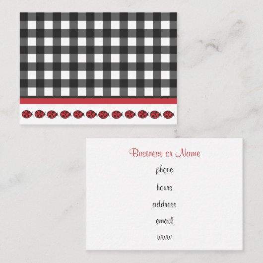 Gingham Ladybug Business Card Visitenkarte (Vorne/Hinten)
