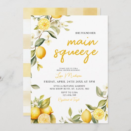 Gingham Lemon main squeeze Brautparty Einladung (Vorne/Hinten)