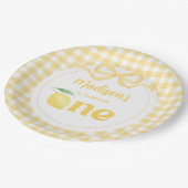 Gingham Lemon Themed 1. Geburtstag Pappteller (Schrägansicht)