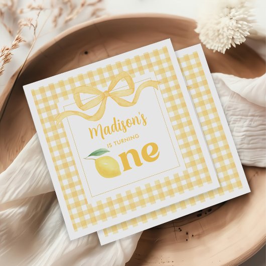 Gingham Lemon Themed 1. Geburtstag Serviette