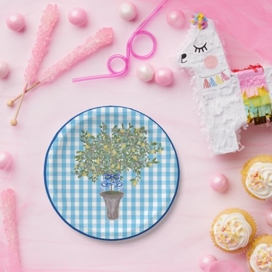 Gingham Lemons Lemon Tree  Pappteller (Party)