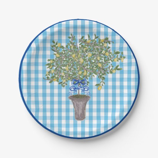 Gingham Lemons Lemon Tree Pappteller (Vorderseite)