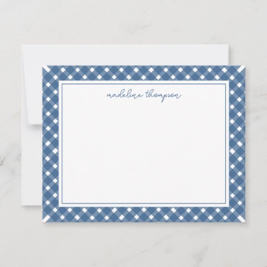 Gingham Light Navy Blue Border Mitteilungskarte (Vorderseite)