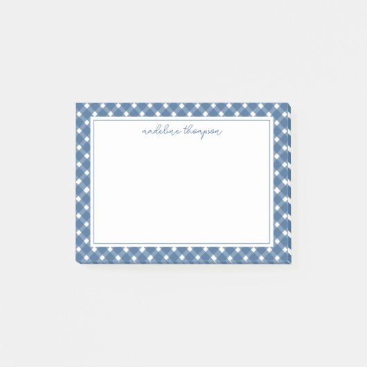 Gingham Light Navy Blue Border Post-it Klebezettel (Vorderseite)