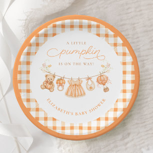 Gingham Little Pumpkin Baby Shower Papierplatten Pappteller