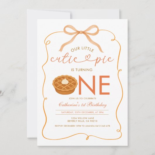 Gingham Little Süsse Pie Gender Neutral Birthday Einladung (Vorderseite)