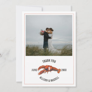 Gingham Lobster Rustic Coastal Wedding Dankeskarte