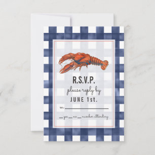 Gingham Lobster Rustic Wedding RSVP Karte