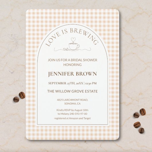 Gingham Love Is Brewing Coffee Bridal Shower Einladung