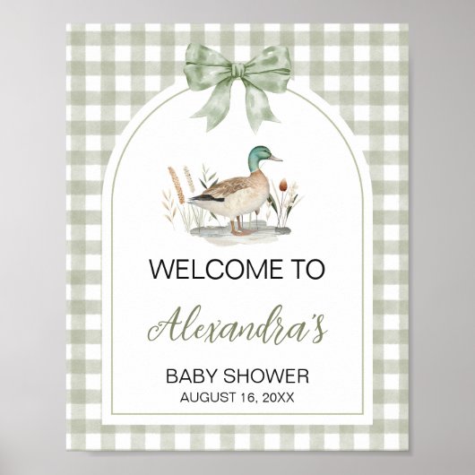 Gingham Mallard Duck Baby Duck Begrüßungszeichen Poster (Vorne)