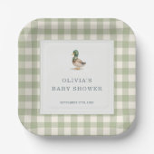 Gingham Mallard Duck Baby Shower Party Pappteller (Vorderseite)