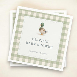 Gingham Mallard Duck Baby Shower Party Serviette