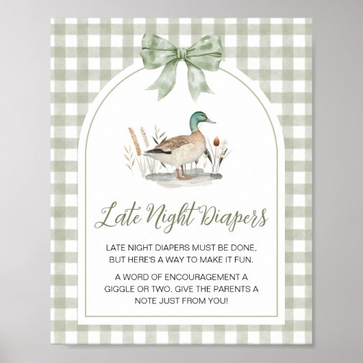 Gingham Mallard Duck Baby Spate Night Diapers Zeic Poster (Vorne)
