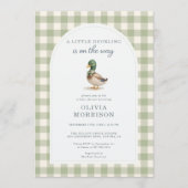 Gingham Mallard Duck Bow Sage Green Baby Shower Einladung (Vorderseite)