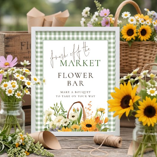 Gingham-Markt-Blumenbar-Schild Brautdusche Poster