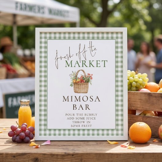 Gingham-Markt-Mimosa-Bar-Schild Brautparty Poster
