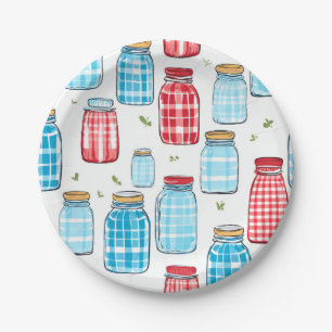 Gingham-Mauerblumenvase-Design – Charme der ländli Pappteller