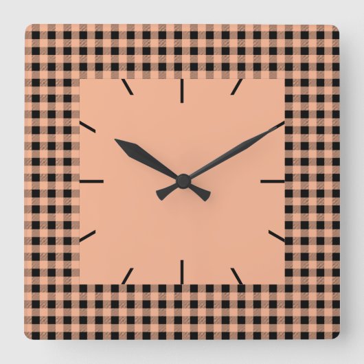Gingham Melon und Black Quadratische Wanduhr (Vorderseite)