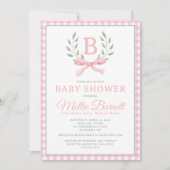Gingham Monogram Baby Shower Einladung (Vorderseite)