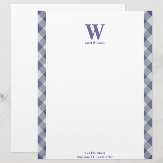 Gingham Monogram Letterhead Briefbogen (Vorne/Hinten)