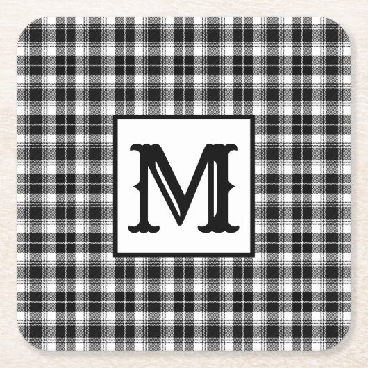 Gingham Monogram Rechteckiger Pappuntersetzer (Vorderseite)