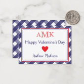 Gingham Monogram Valentine's Classroom Cards Mitteilungskarte (Vorderseite/Rückseite Beispiel)