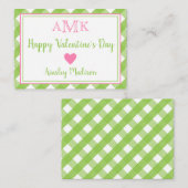 Gingham Monogram Valentine's Classroom Cards Mitteilungskarte (Vorne/Hinten)