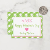 Gingham Monogram Valentine's Classroom Cards Mitteilungskarte (Vorderseite/Rückseite Beispiel)