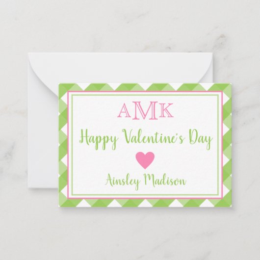 Gingham Monogram Valentine's Classroom Cards Mitteilungskarte (Vorderseite)