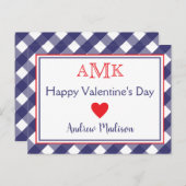 Gingham Monogram Valentine's Classroom Cards Postkarte (Vorne/Hinten)