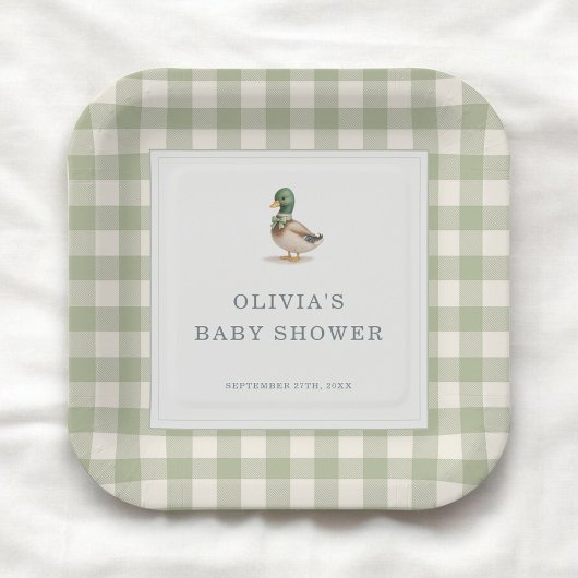 Gingham-Moschuserpel-Baby-Shower-Party Pappteller
