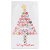 Gingham Multicolor Merry Christmas Tree Kleine Geschenktüte (Rückseite)