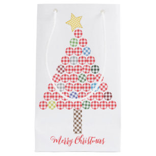 Gingham Multicolor Merry Christmas Tree Kleine Geschenktüte
