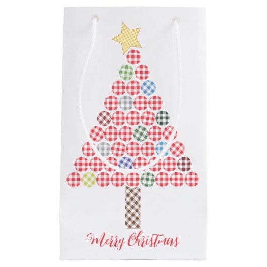Gingham Multicolor Merry Christmas Tree Kleine Geschenktüte (Vorderseite)