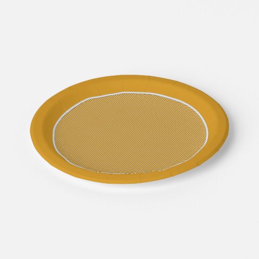 Gingham-Mustard Gelbpapier-Teller Pappteller (Schrägansicht)