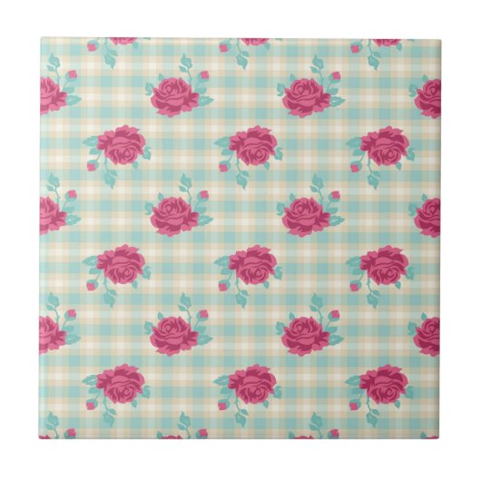 Gingham-Muster für karierte und heiß rosa Rose Fliese (Vorderseite)