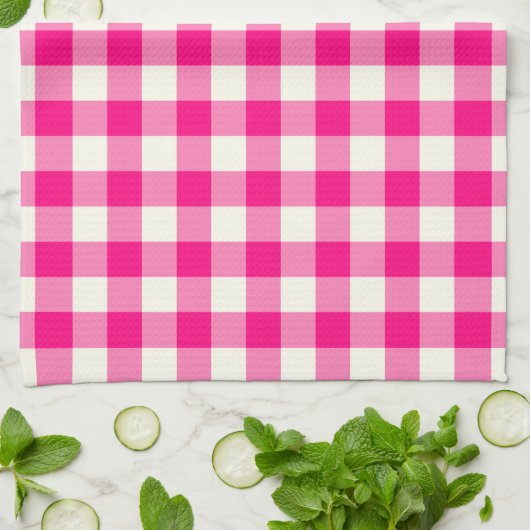 Gingham-Muster-Geschirrtuch im Pink Küchentuch (Gefaltet)