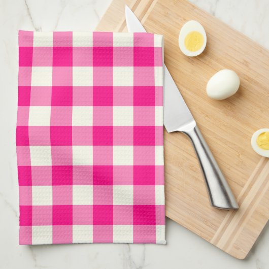 Gingham-Muster-Geschirrtuch im Pink Küchentuch (Viertel Falte)
