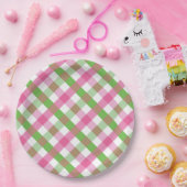 Gingham-Muster Grün und Rosa Pappteller (Party)
