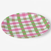 Gingham-Muster Grün und Rosa Pappteller (Schrägansicht)