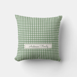 Gingham-Muster in Grün mit Familienname Kissen